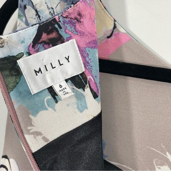 Milly Floral Sleeveless Sheath Dress Size 6 Multicolor Beige Pink‎ Blue Cream - Picture 4 of 7